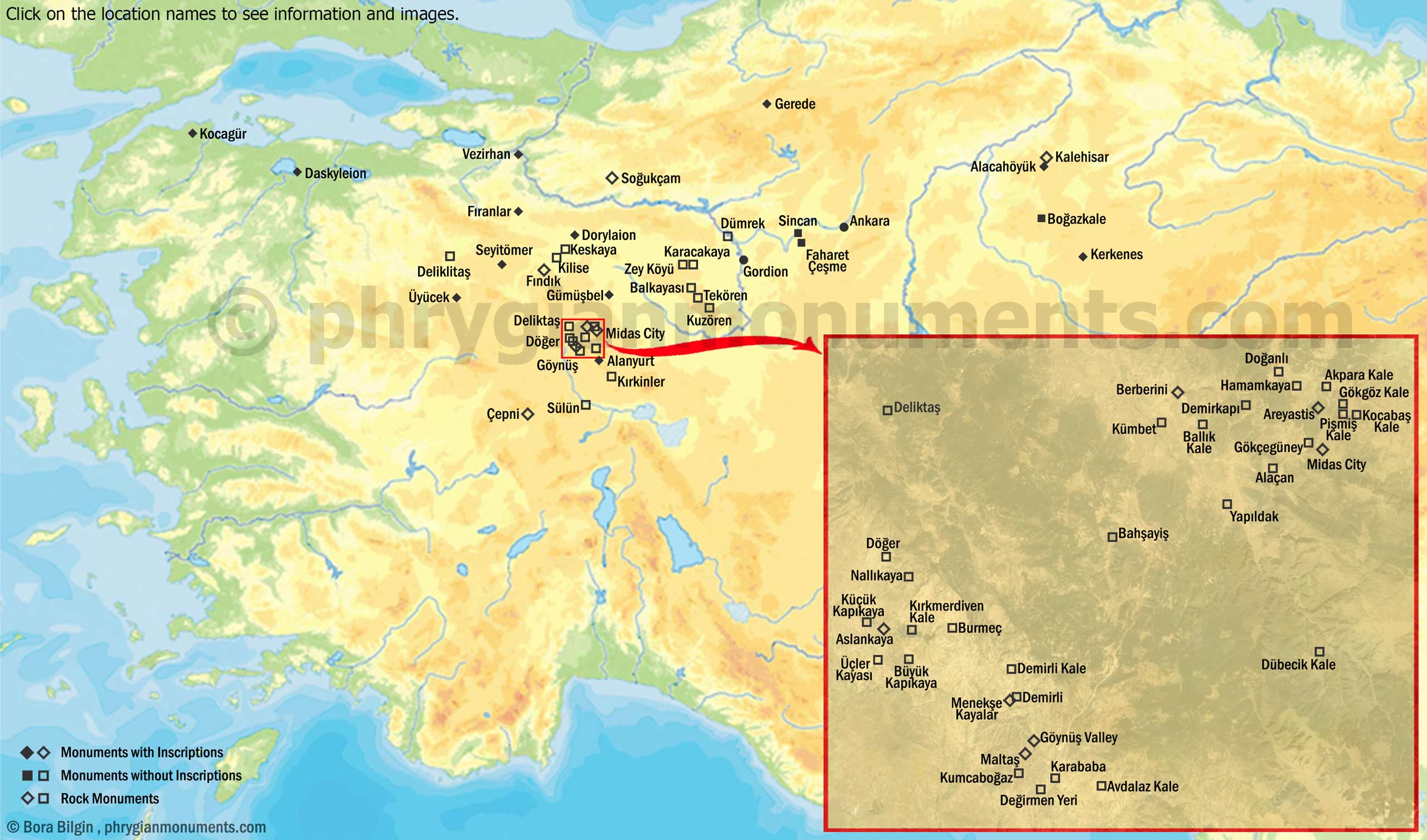 Phrygian Monuments Map
